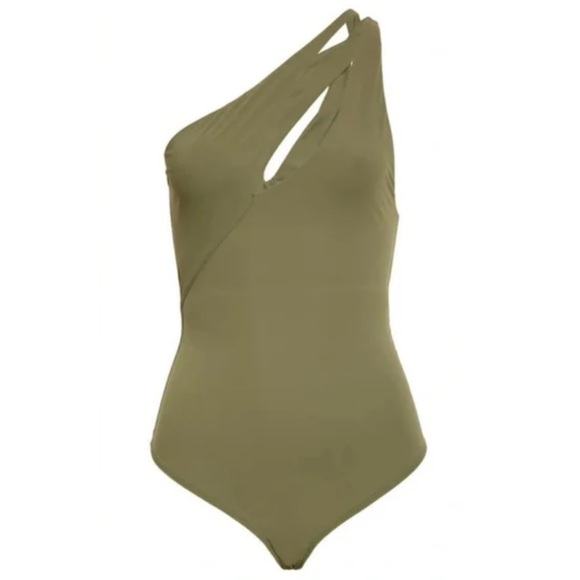 Alix NYC Page Army Green One Shoulder Cutout Bodysuit Keyhole Asymmetrical XS - Picture 1 of 10